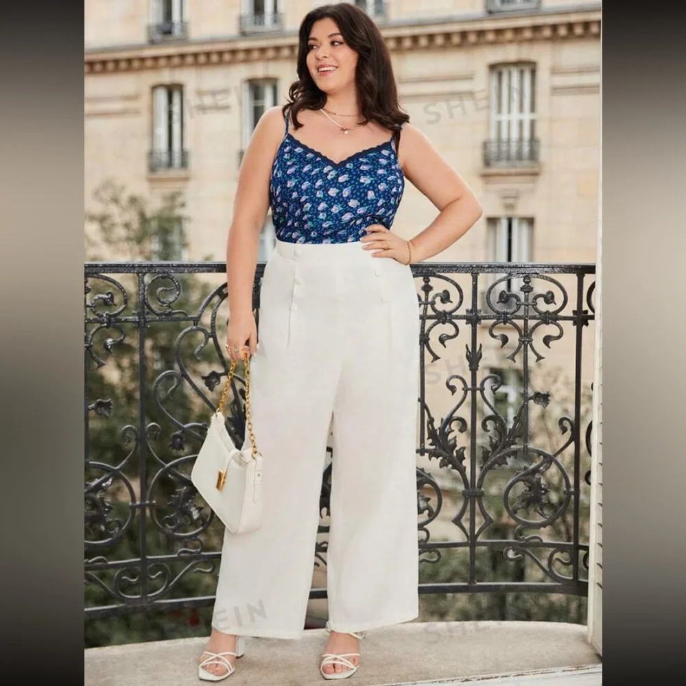 Plus Size Lace & Floral French Style Tank Top Vibrant Blue Green Purple - Picture 7 of 16